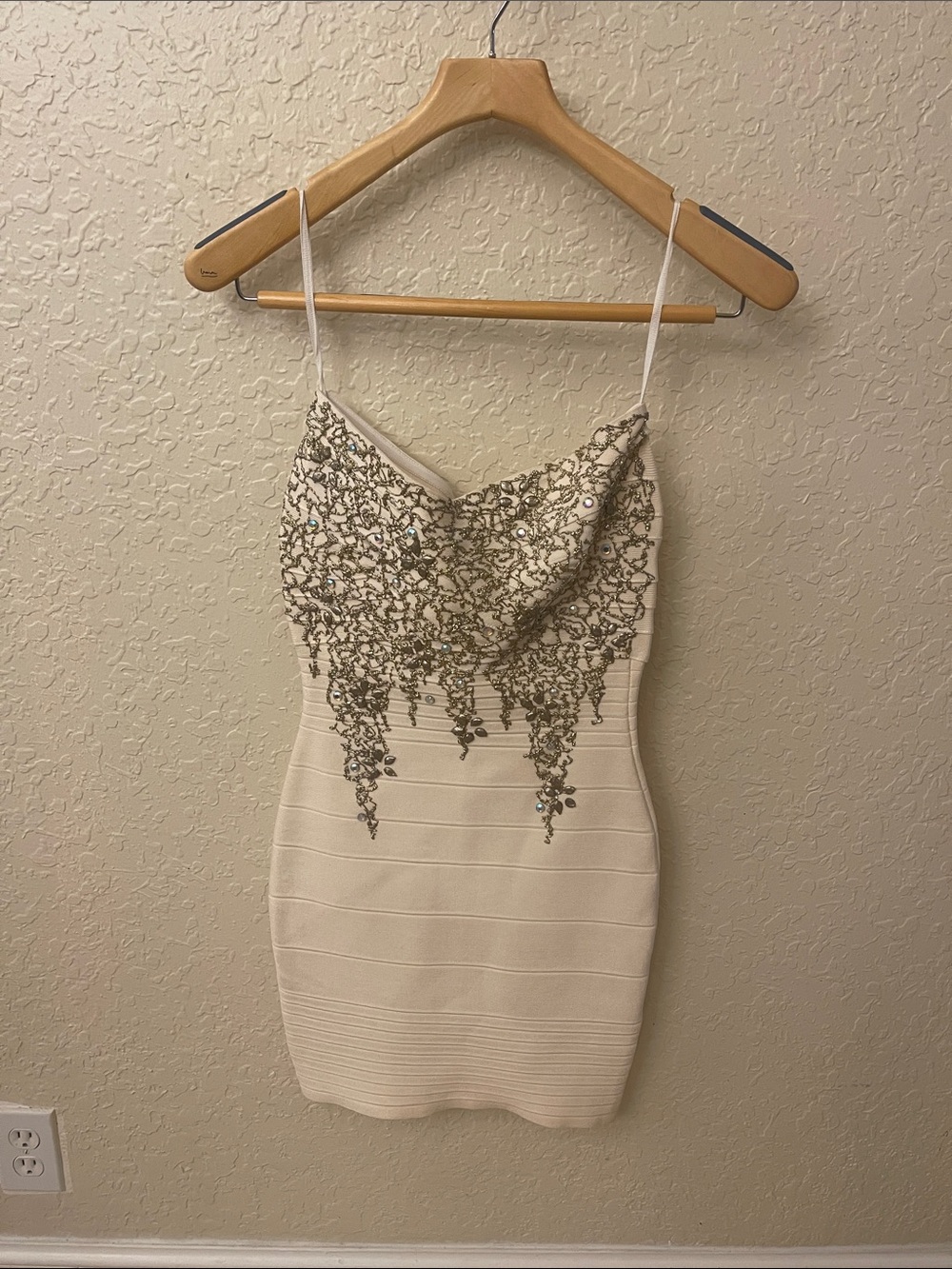 Beaded Cream Spaghetti-Strap Mini Dress
